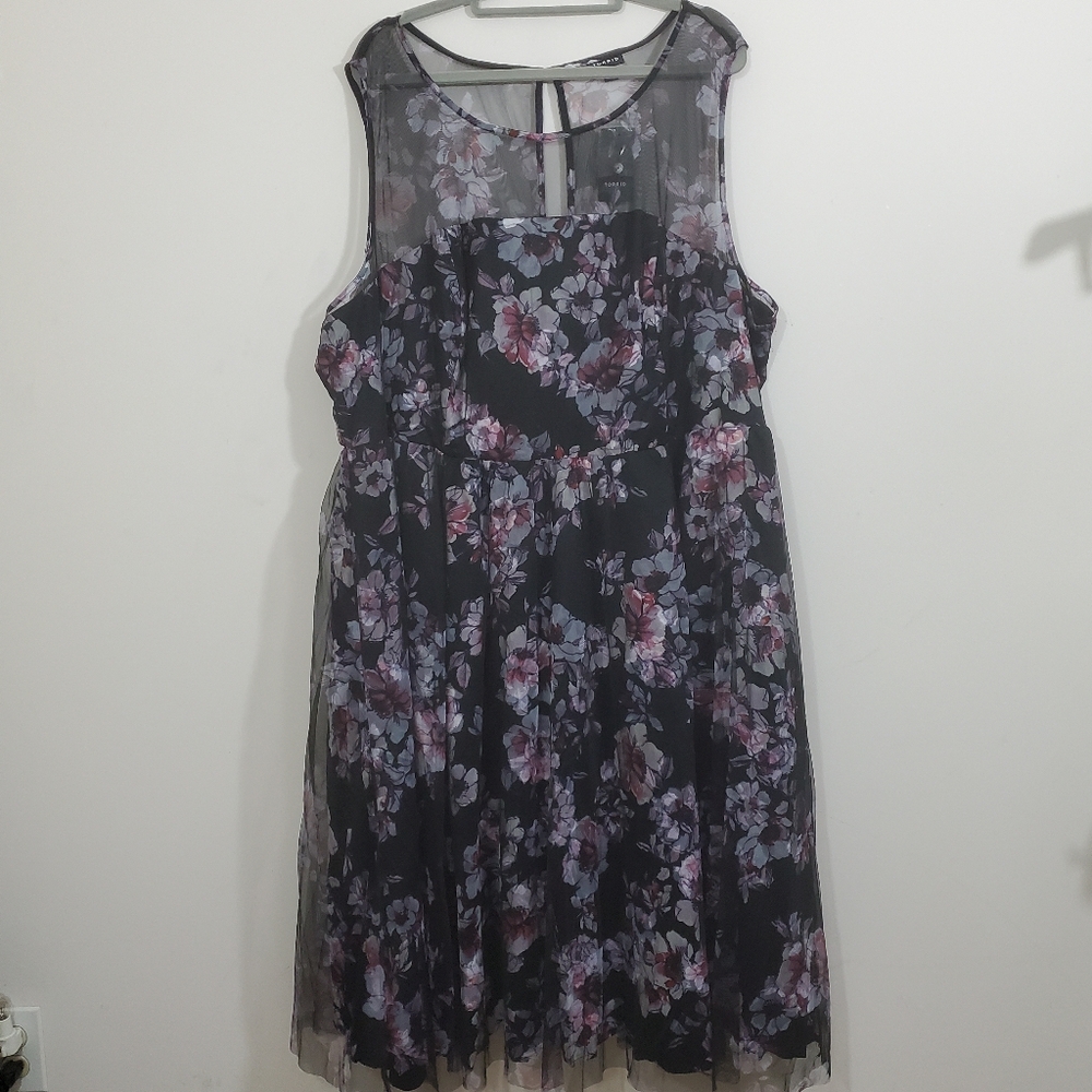 NWT Torrid Floral Mesh Illusion Midi Dress Black Dark Floral Size 26 Plus Boho - Picture 5 of 13